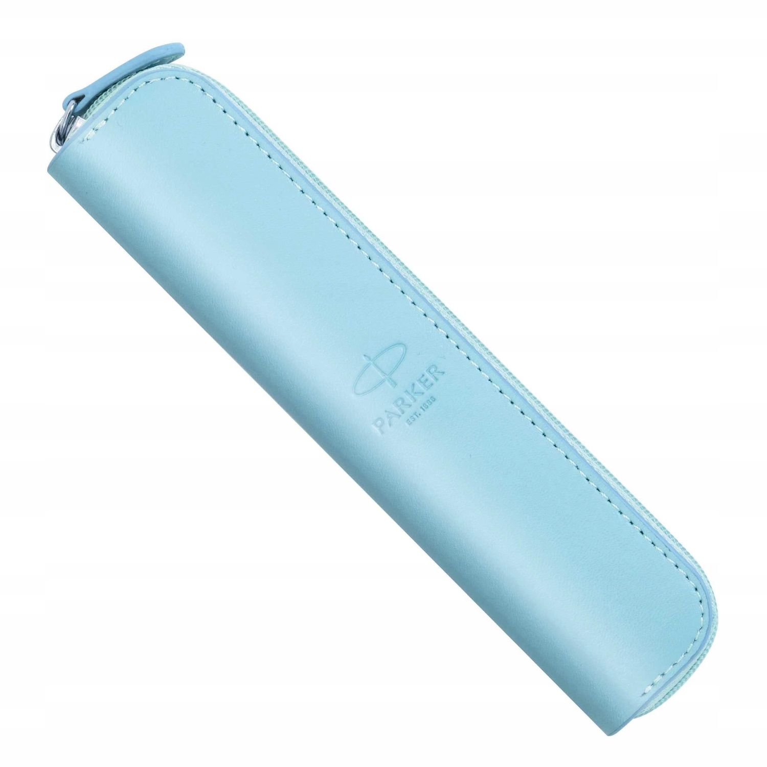 Etui skórzane Blue w pudełku Parker 2186243. Oryginalne skórzane etui Parker. Etui posiada zapięcie na zamek błyskawiczny. Etui jest z przeznaczeniem na jeden produkt. Etui idealne do długopisu czy pióra (2).jpg